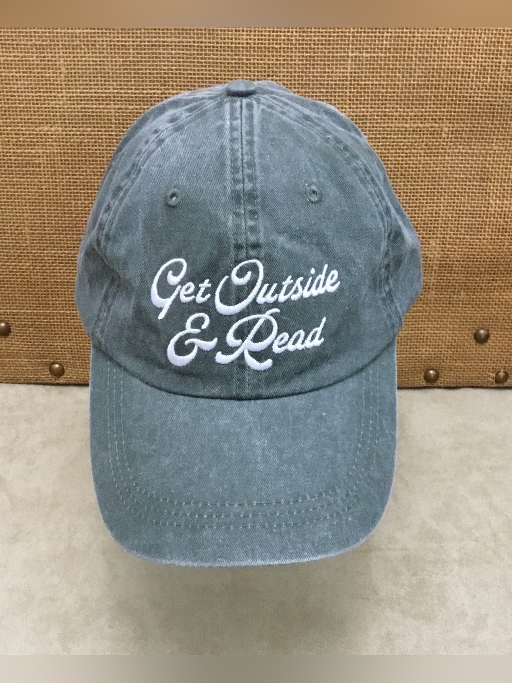 Embroidered "Get Outside & Read" Baseball Cap - Washed green - M318